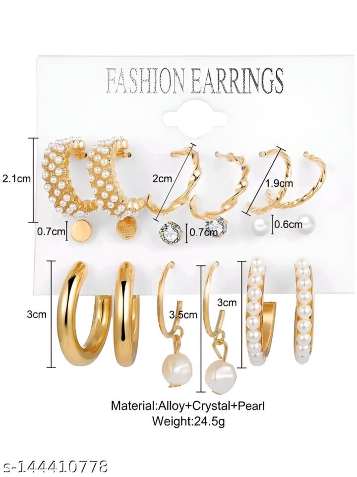 Beautiful Combo of 9 Pair Stylish Gold Plated Pearl Hoop Earrings