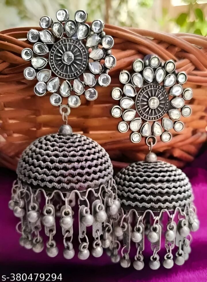 Beautiful Combo of 2 Pairs Traditional Silver Oxidized Ethnic Jhumkas